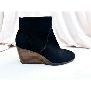 Lucky Brand Size 9.5M Women's Zanta Black Suede Size Zip Wedge Heel Ankle Boots